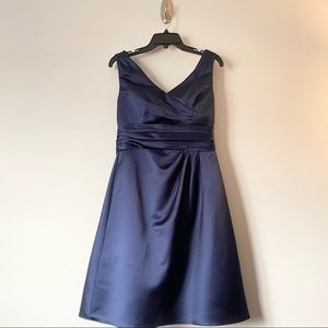 David’s Bridal Satin Cocktail Dress Style F14823 Navy Blue